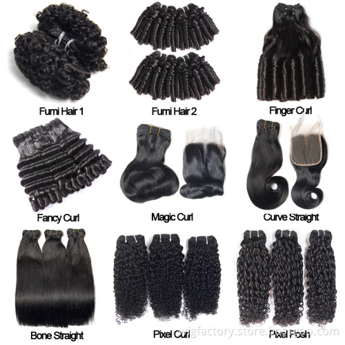 New Style100% unprocessed funmi hair bouncy curl, cheap double drawn raw virgin hair, double drawn human hair with closure